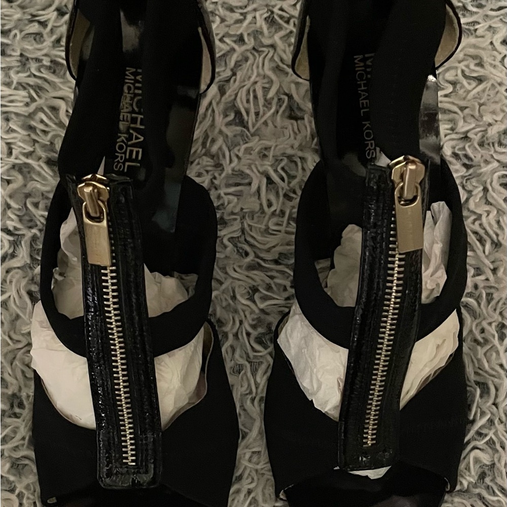 Michael Kors Black Heeled Sandals with Gold Zipper